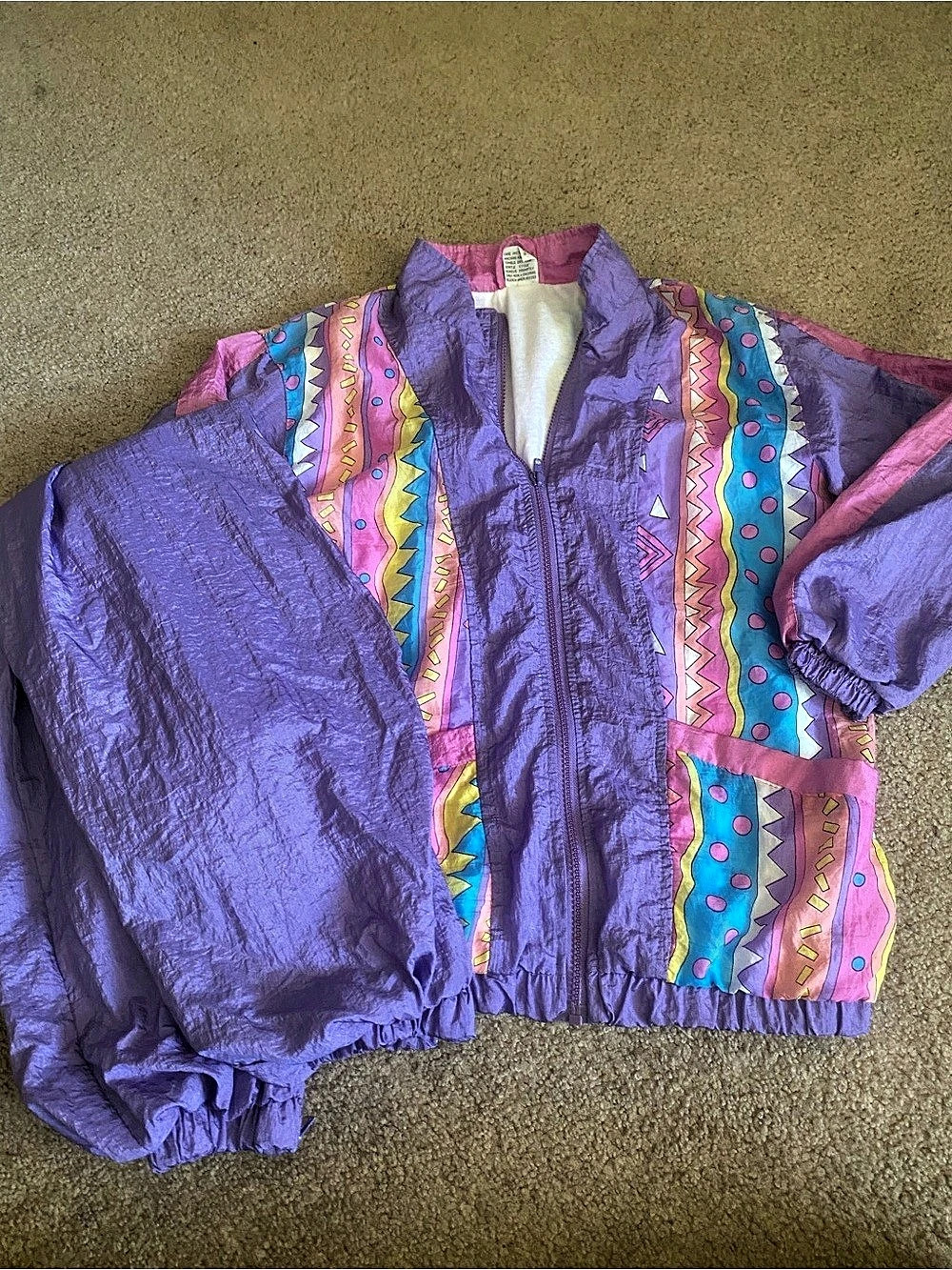 Vintage Windbreaker Jacket And Pants Size 14 (L) Purple Geometric Neon set